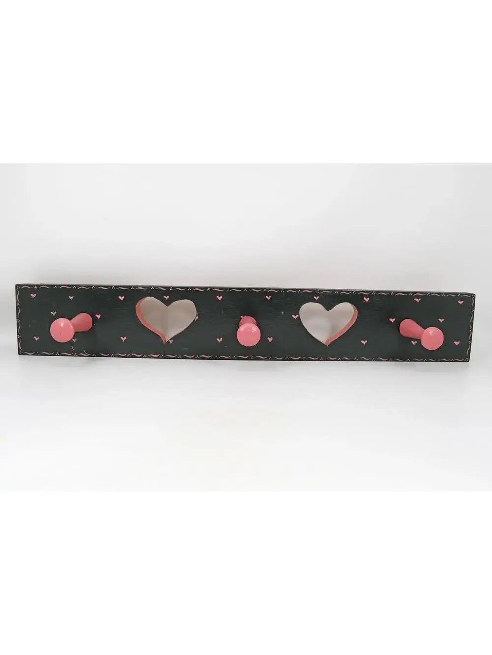 VTG Wood Heart Cutout Peg Rack Hook Cottage Folk Art Wall Decor Painted 80s 90s
